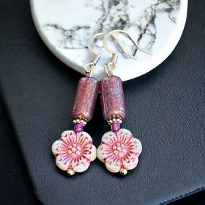 Handcrafted Czech glass flower earrings